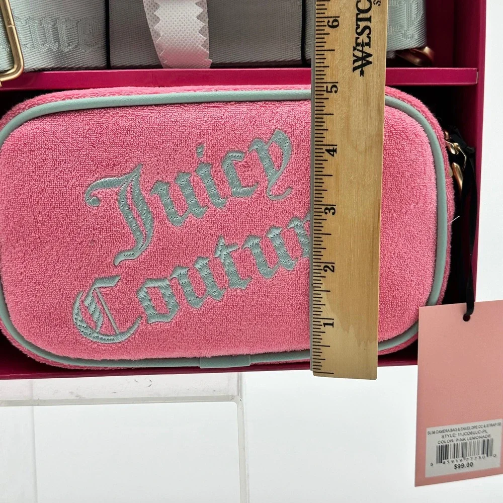 Juicy Couture Pink Lemonade Crossbody Camera Bag & Card Case Pink Terry Teal NWT